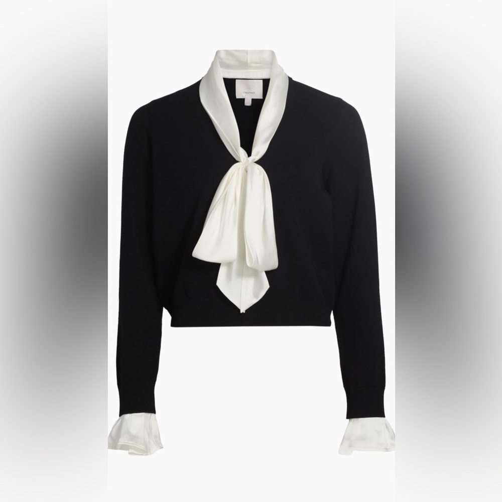 Cinq à Sept Black and White V-Neck Sweater